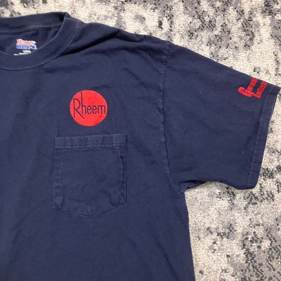 Hanes Beefy-T Rheem Black‎ Red Workwear Pocket T-shirt - Picture 2 of 4